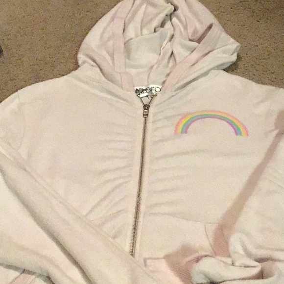 WILDFOX Pale PINK Hoody ZIP UP Rainbow DESIGN FRONT / BACK  SMALL - Picture 2 of 5